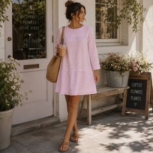 Mads Norgaard Copenhagen Pink Gingham Pop Check Dinella Ruffle Drop Hem Dress